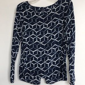Navy Blue Geo-Print Blouse